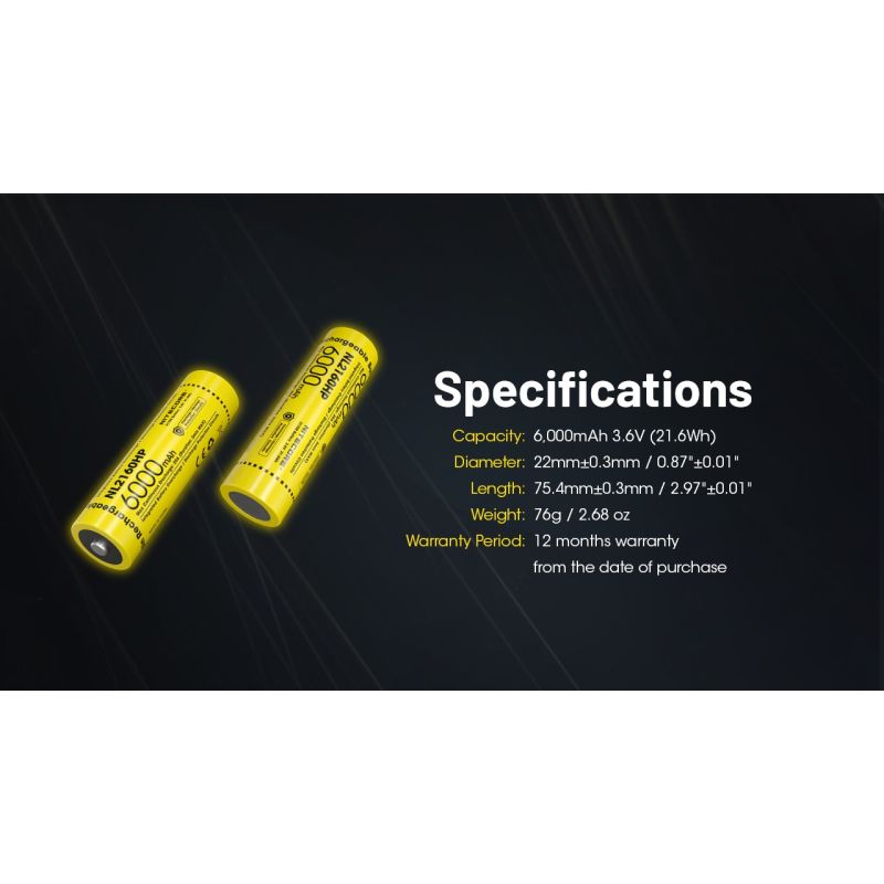 Nitecore NL2160HP 21700 6000mAh USB-C uppladdningsbart batteri Hög kapacitet lättvikt miljövänlig camping