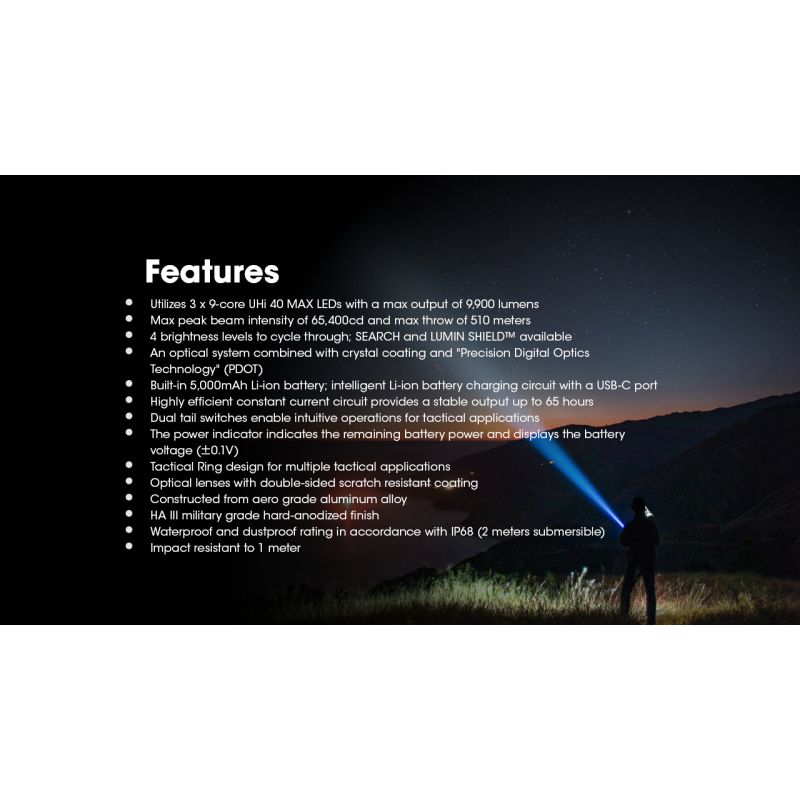 Nitecore TM9K PRO 9900 Lumen ficklampa med USB-C laddning och 510 meters strålavstånd för äventyr och SAR