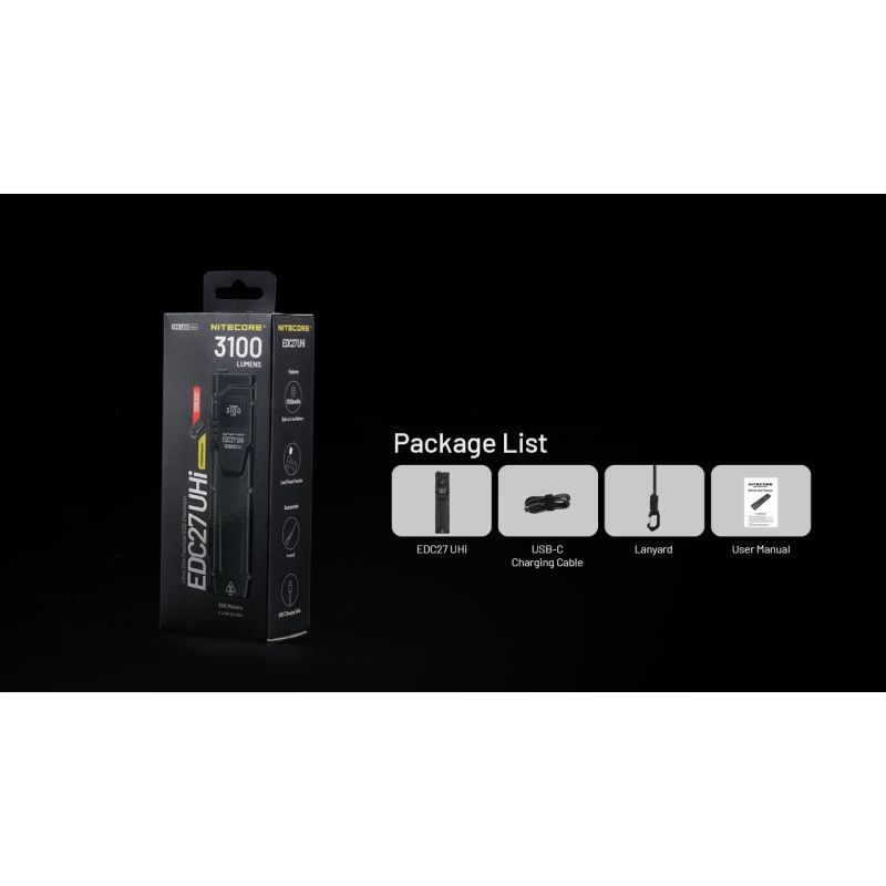 NITECORE EDC27 UHi 3100 lumen ficklampa USB-C uppladdningsbar kompakt friluftsutrustning för camping och säkerhet
