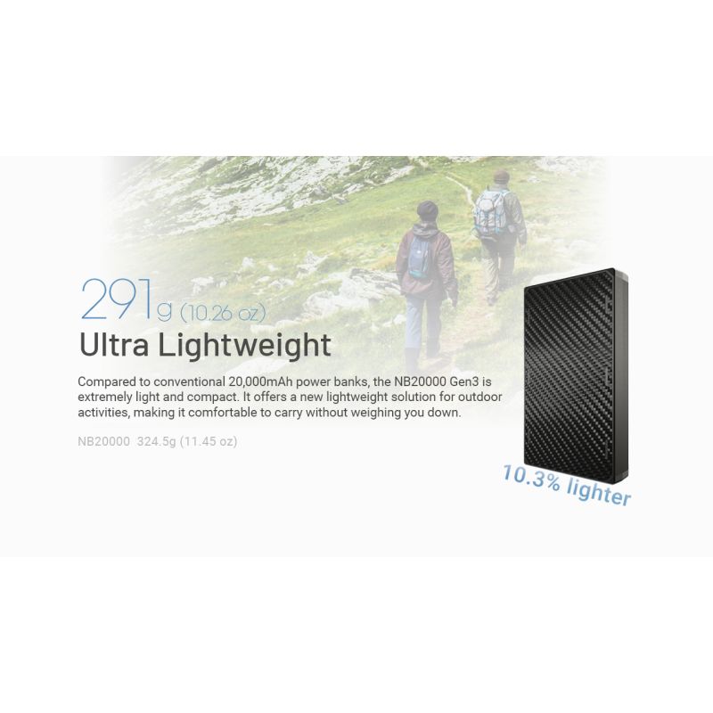 Nitecore NB20000 Gen3 Powerbank Dubbel USB-C-portar 20000mAh Snabbladdning Lättvikt Resekamrat