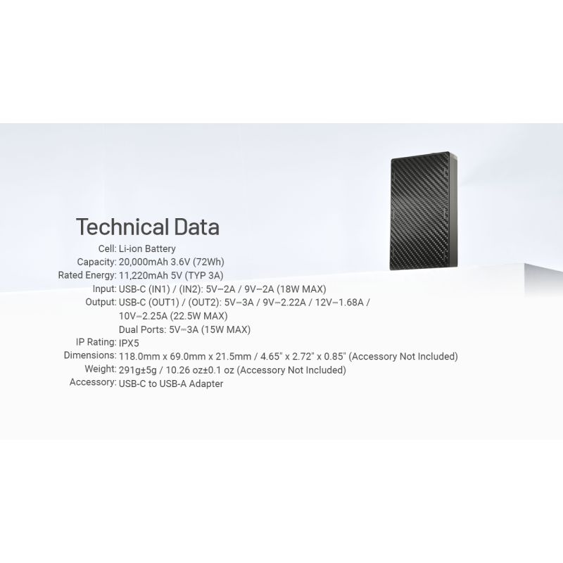 Nitecore NB20000 Gen3 Powerbank Dubbel USB-C-portar 20000mAh Snabbladdning Lättvikt Resekamrat