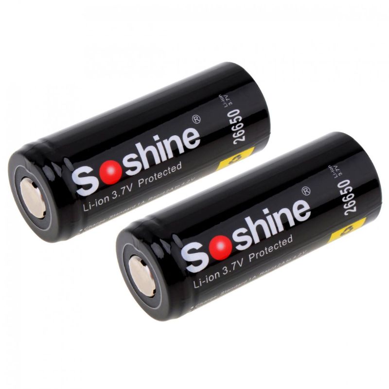Soshine 26650 5500mAh 3.7V uppladdningsbara batterier 2-pack för elektronik och ficklampor hög prestanda