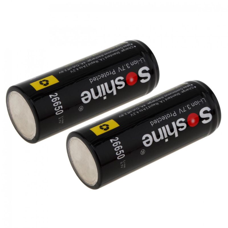 Soshine 26650 5500mAh 3.7V uppladdningsbara batterier 2-pack för elektronik och ficklampor hög prestanda