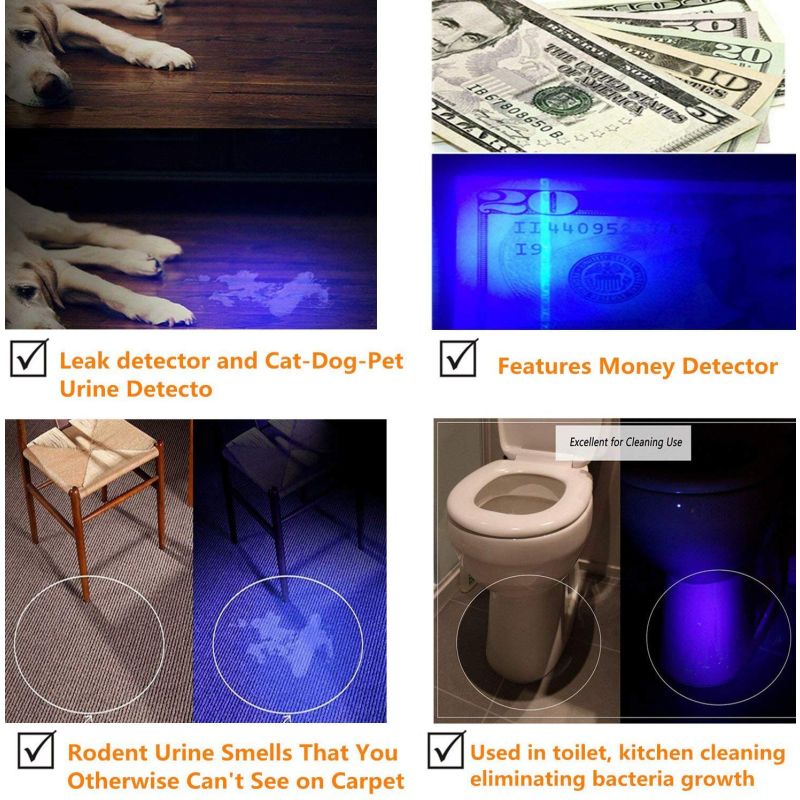 UltraFire WF-502B.2 UV-ficklampa för husdjursurin och säkerhet med zoomfunktionalitet och kraftfullt UV-ljus