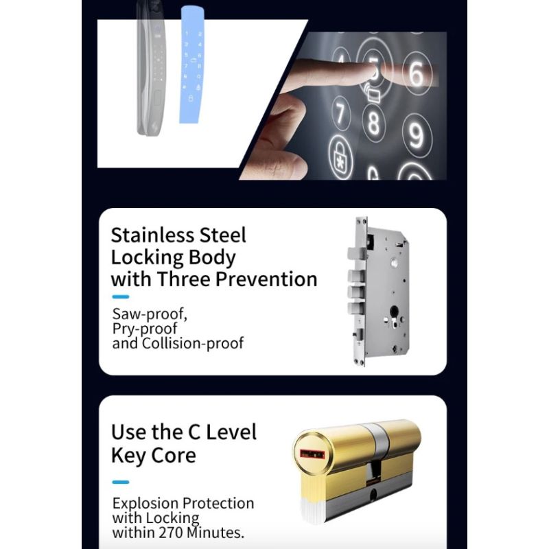 3D Face Smart Dörrlås med Säkerhetskamera Monitor Fingeravtrycksskanning Smart Home Security Avancerad Teknologi