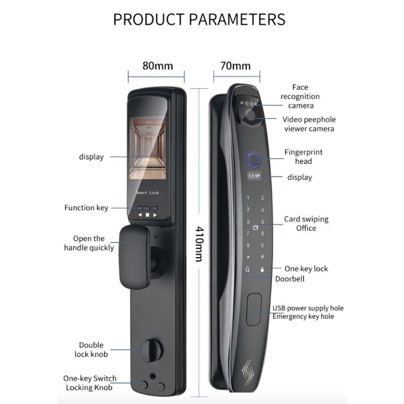 3D Face Smart Dörrlås med Säkerhetskamera Monitor Fingeravtrycksskanning Smart Home Security Avancerad Teknologi