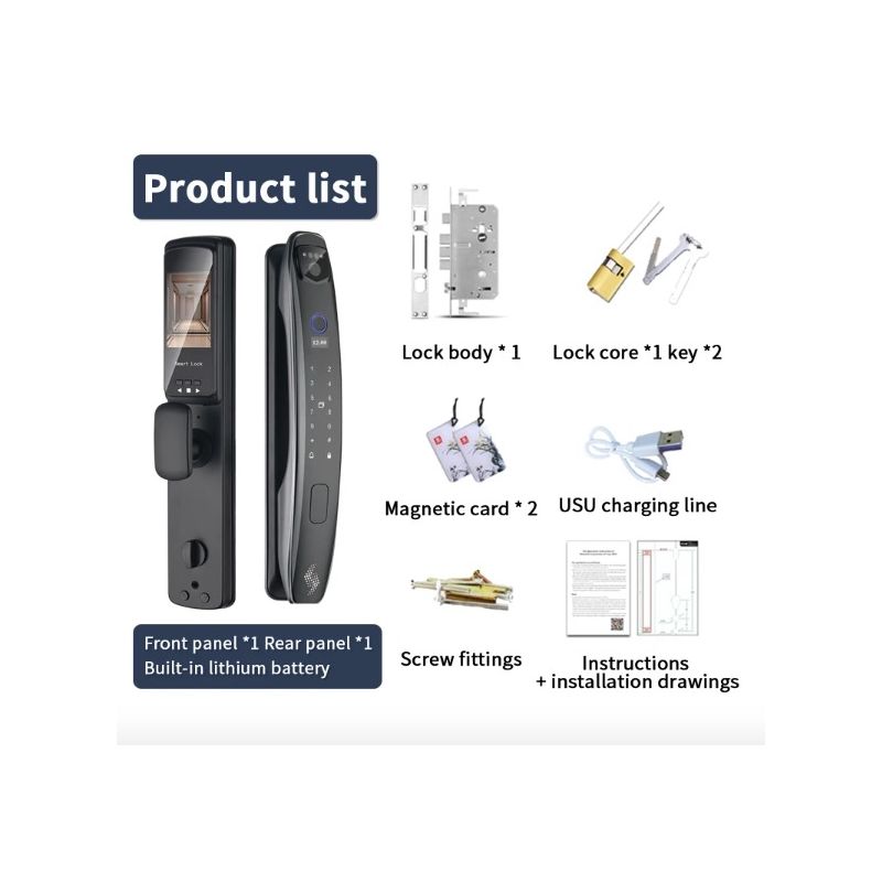 3D Face Smart Dörrlås med Säkerhetskamera Monitor Fingeravtrycksskanning Smart Home Security Avancerad Teknologi