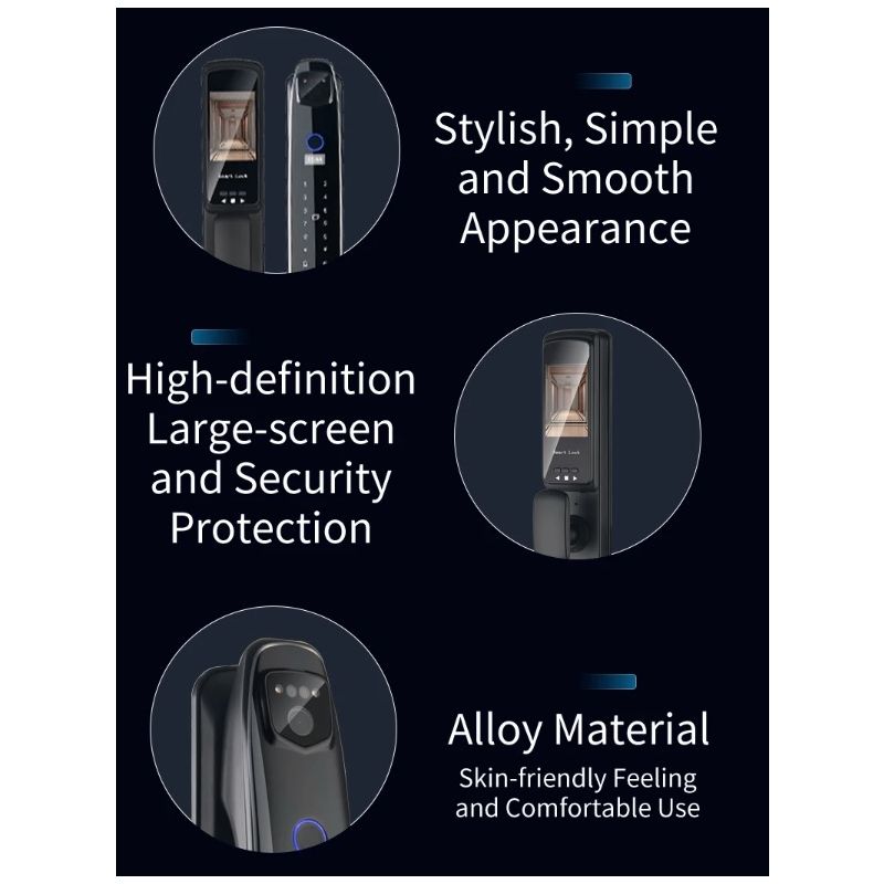 3D Face Smart Dörrlås med Säkerhetskamera Monitor Fingeravtrycksskanning Smart Home Security Avancerad Teknologi