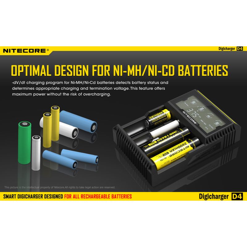 Nitecore D4 Digicharger LCD-skärm avancerad batteriladdare för Li-ion 18650 och NiMH med säkerhetsfunktioner