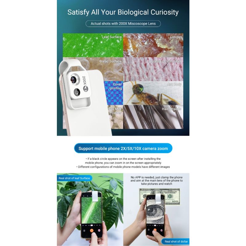 Upptäck naturen med APEXEL 200X mikroskoplins till smartphones med LED-ljus för mobilfotografering och detaljerad inspektion