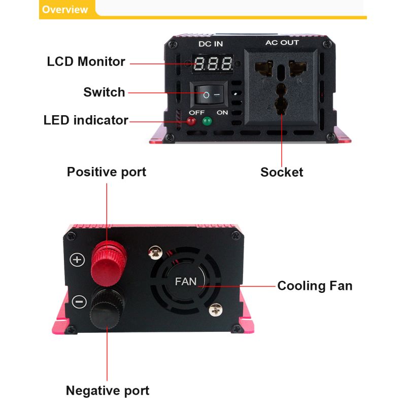 Mångsidig Pure Sine Wave Inverter 3000W DC 12V 24V Energilösning för Känslig Elektronik och Ladda Enheter