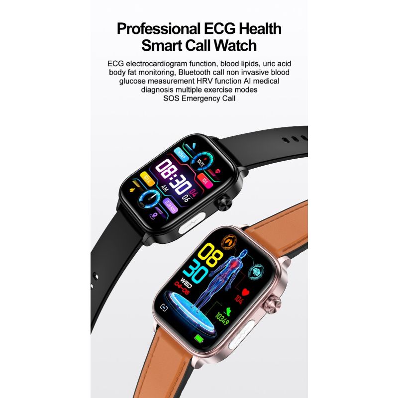 ET570 Blodsocker Smartwatch EKG Puls Blodtryck Hälsa Icke-invasiv Blodsocker Mätning, 1.96