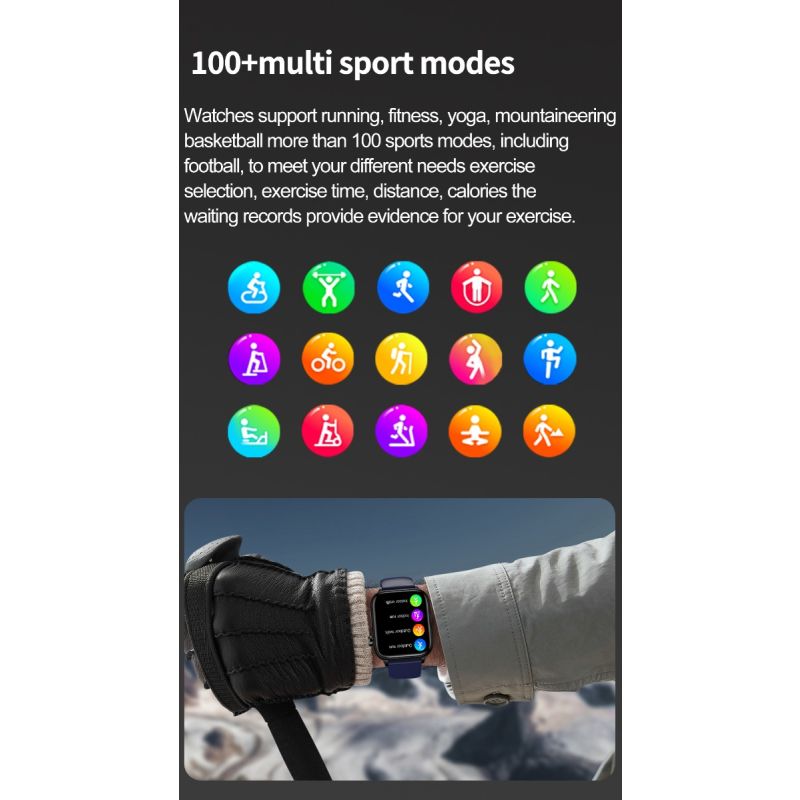 ET570 Blodsocker Smartwatch EKG Puls Blodtryck Hälsa Icke-invasiv Blodsocker Mätning, 1.96