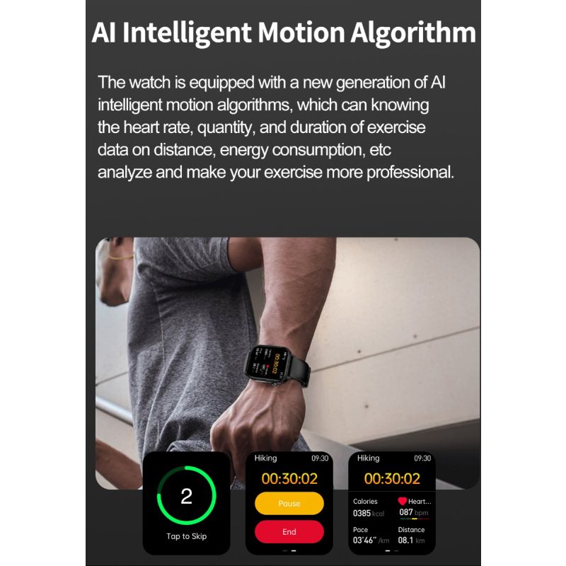 ET570 Blodsocker Smartwatch EKG Puls Blodtryck Hälsa Icke-invasiv Blodsocker Mätning, 1.96