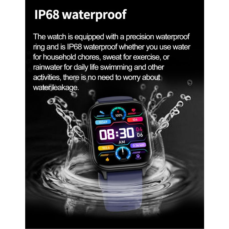 ET570 Blodsocker Smartwatch EKG Puls Blodtryck Hälsa Icke-invasiv Blodsocker Mätning, 1.96