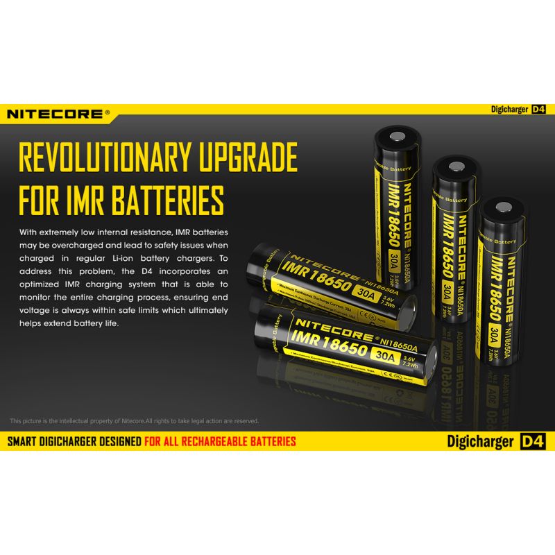 Nitecore D4 Digicharger LCD-skärm avancerad batteriladdare för Li-ion 18650 och NiMH med säkerhetsfunktioner