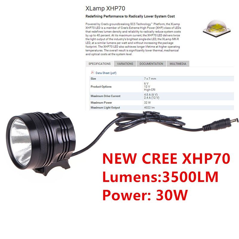 Cykelljus XHP70 3500 Lumen LED strålkastare för cykling och vandring Inkluderar batteri och laddare IP65
