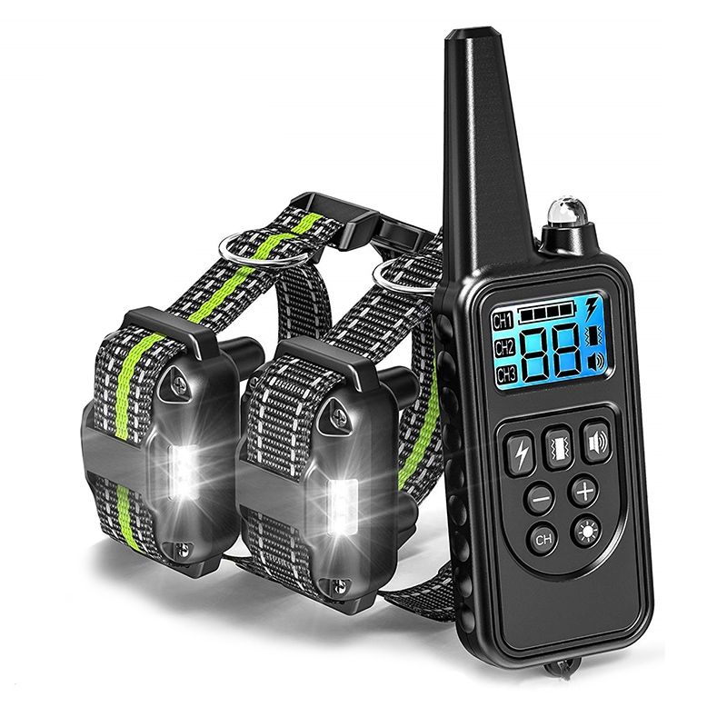 Elektrisk hundträningskrage 800m räckvidd fjärrkontroll vattentät justerbara chocknivåer för effektiv träning