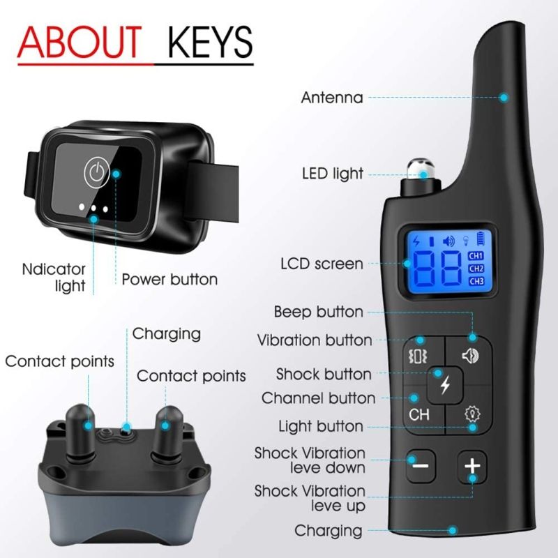 Upptäck effektiv 800m elektrisk hund träningskrage fjärrkontroll 3 träningsläge små medelstora stora hundar