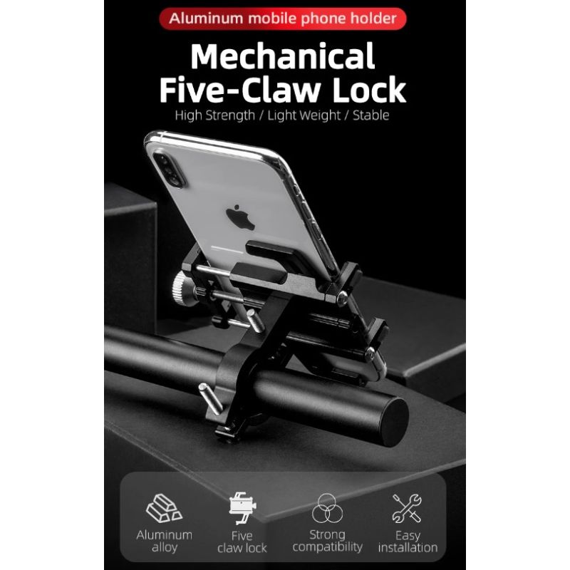 ROCKBROS Telefonhållare Motorcykel Elcykel CNC Aluminiumlegering Säker Stabil Justerbar Smartphone Kontroll