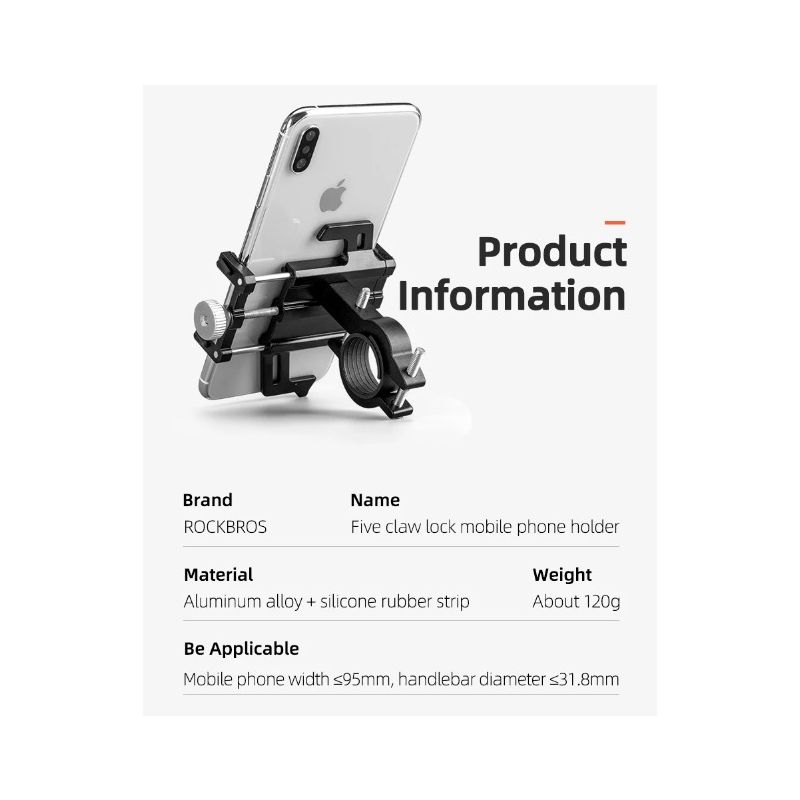 ROCKBROS Telefonhållare Motorcykel Elcykel CNC Aluminiumlegering Säker Stabil Justerbar Smartphone Kontroll