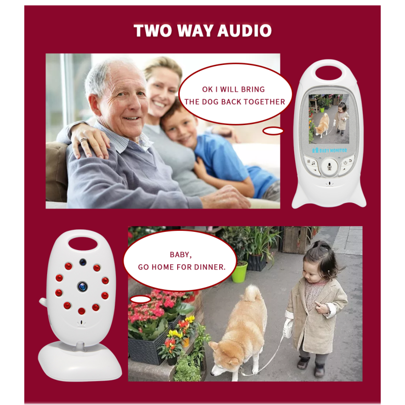 VB601 2.4G trådlös videobabyvakt med tvåvägskommunikation IR LED nattsyn bärbar babysäkerhetsenhet