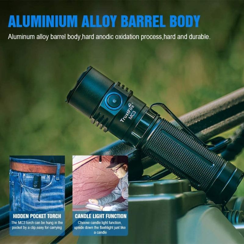 TrustFire MC3 LED-ficklampa 2500 lumen kompakt och hållbar med USB magnetisk laddning för utomhusnödsituationer