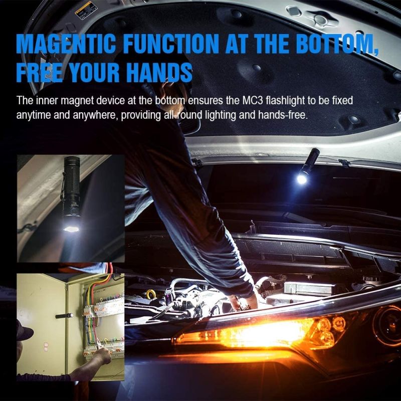 TrustFire MC3 LED-ficklampa 2500 lumen kompakt och hållbar med USB magnetisk laddning för utomhusnödsituationer