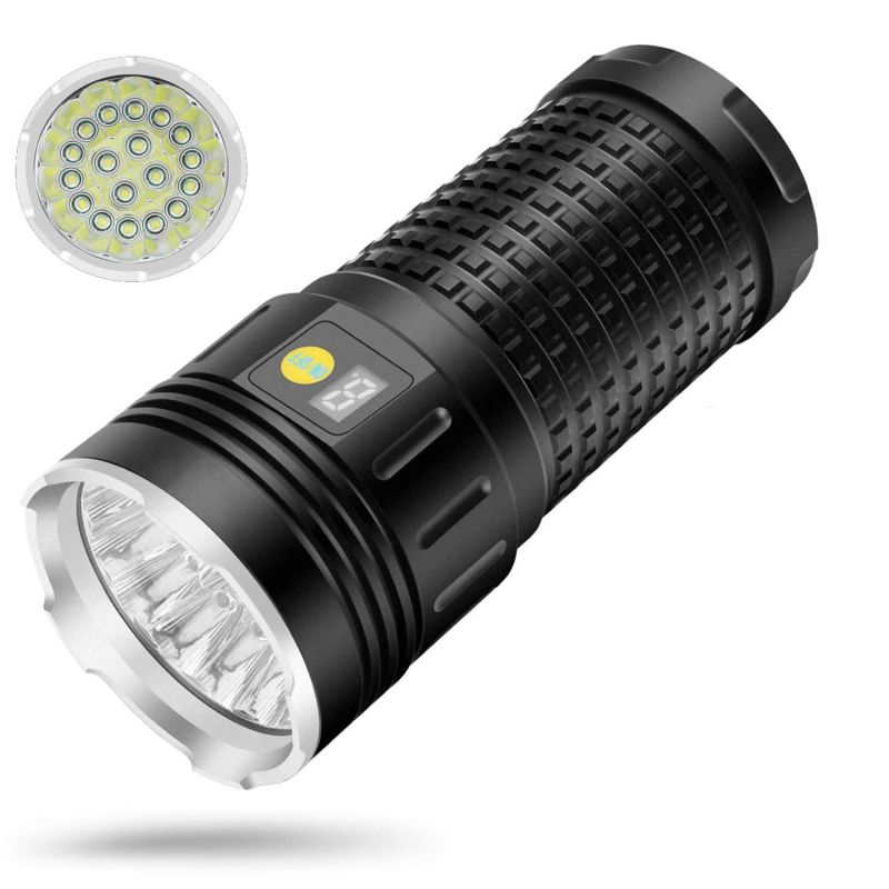 Upptäck SKY RAY LED-ficklampa 15000 lumen uppladdningsbar USB Typ-C robust utomhusficklampa campingutrustning