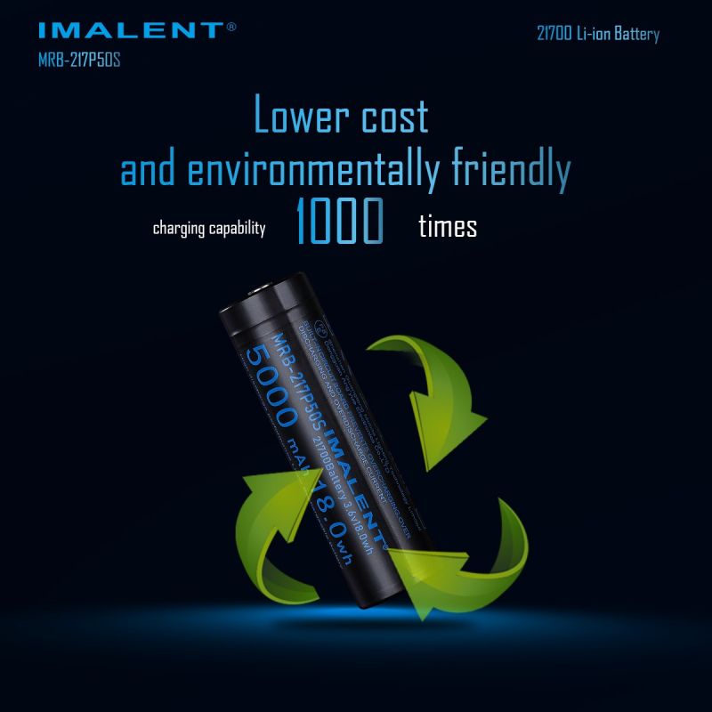 IMALENT MRB-217P50S: Hög Kapacitet 21700 Laddbart Li-ion Batteri 5000mAh 3.6V för Ficklampa