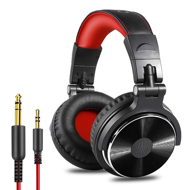Oneodio Pro-10 Wired Professional Studio Pro DJ-hörlurar med mikrofon över örat HiFi-monitor Musikheadset Hörlurar för telefon PC-Röd & Svart
