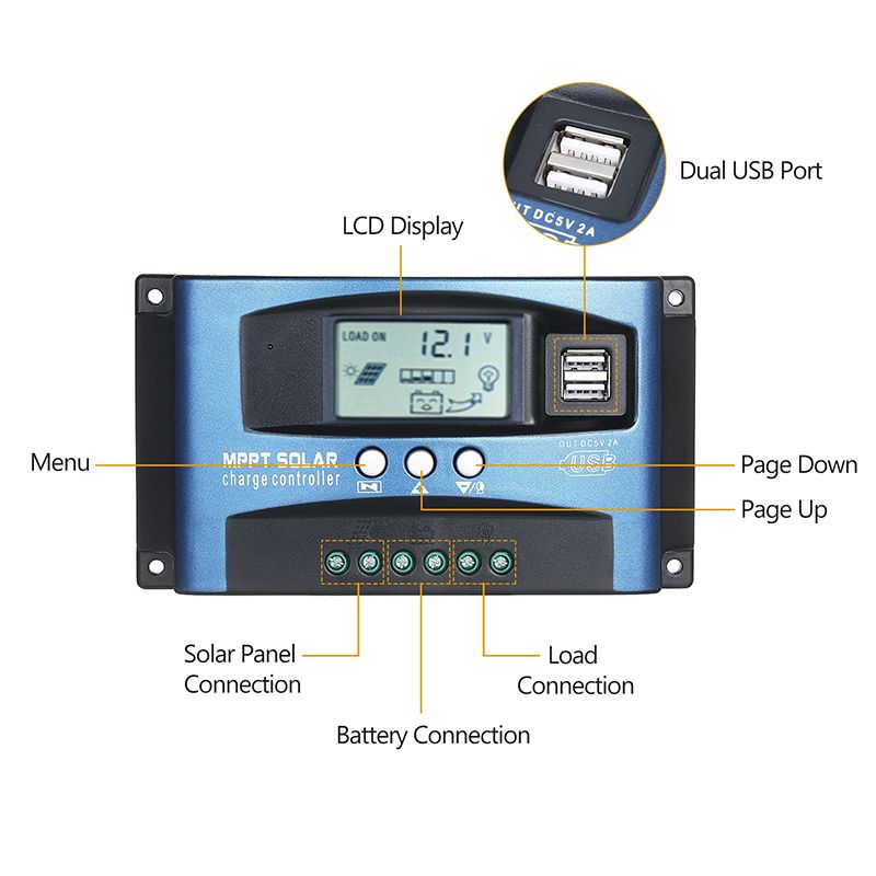 Effektiv MPPT solcellsladdningsregulator 30A-100A med LCD-skärm och solenergioptimering för hållbar laddning
