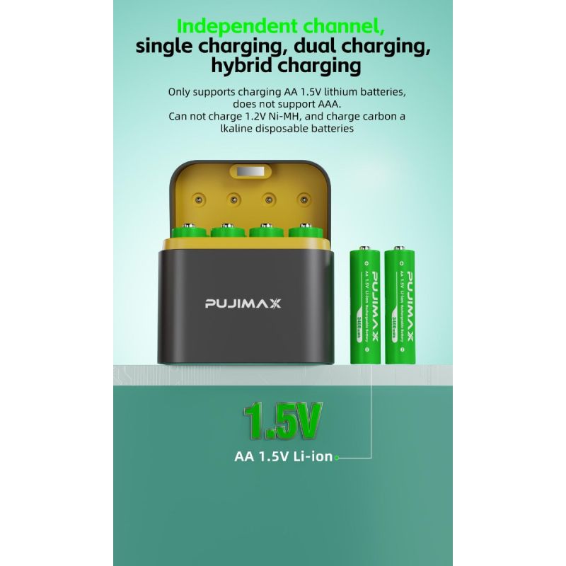 8-fack smart flip top laddare med typ-C port effektiv för AA litiumbatteri 3400mWh snabb batterihantering