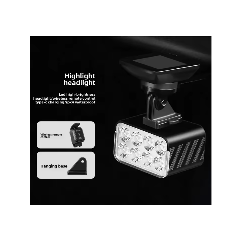 Fjärrstyrd Cykellampa W450 1800 Lumen – Stark & Lyftbar Framlampa för MTB