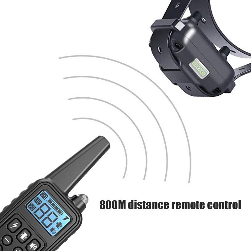 Elektrisk hundträningskrage 800m räckvidd fjärrkontroll vattentät justerbara chocknivåer för effektiv träning