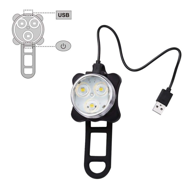 HJ-030 USB-uppladdningsbart cykelljus 3 LED 4 lägen för stadscykling Vattentät framlampa för ökad synlighet