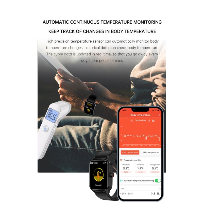 Smartwatch ET540: Blodsocker, EKG, Puls, Hälsoövervakning, Fitness Tracker, Bluetooth-samtal. 1.85