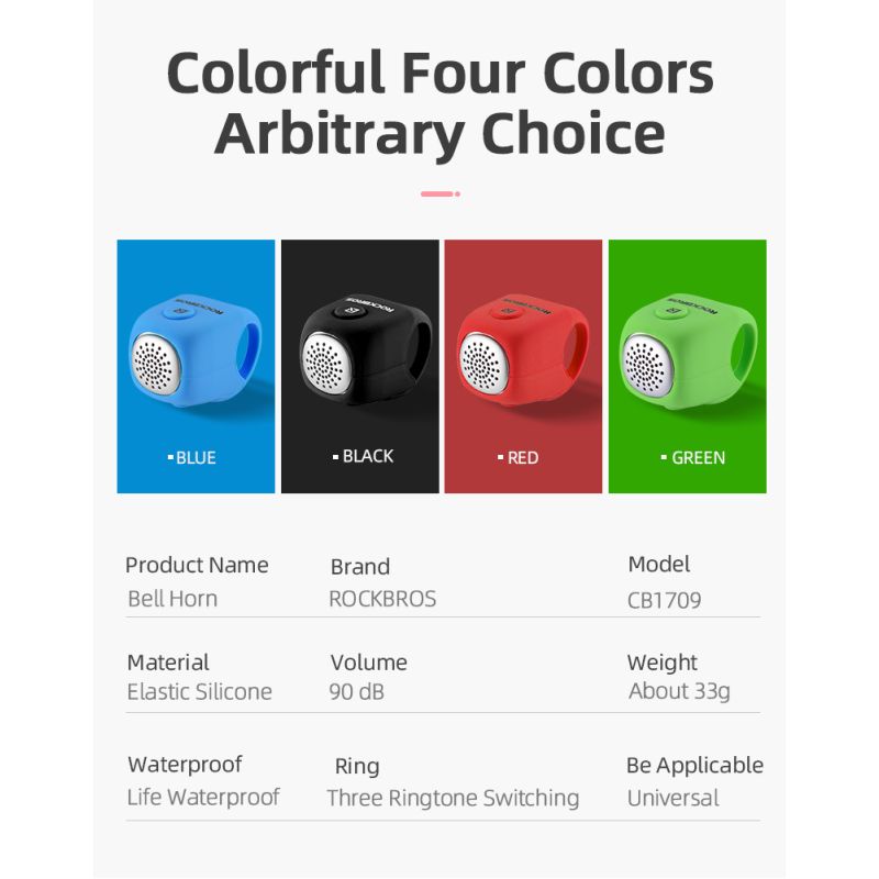 ROCKBROS Elektrisk Cykelklocka 110 dB Horn Regntålig för Säker Cykling MTB Cykelstyre Anpassa Cykel