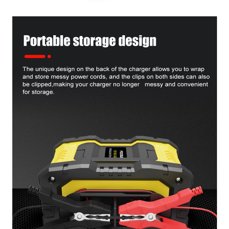 FOXSUR bärbar bilbatteriladdare 12V/24V motorcykel lastbil AGM LiFePO4 automatisk 7-stegs laddning effektivitet