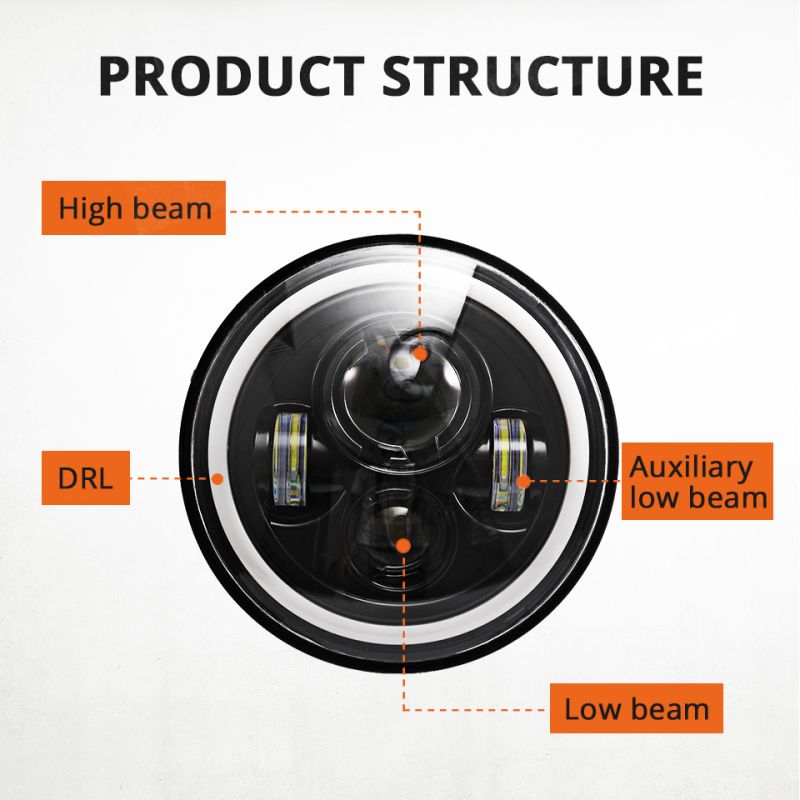 CO LIGHT 7 tums LED-strålkastare H4 DRL för Jeep Wrangler och Lada Niva Väderbeständig multifunktionell halo