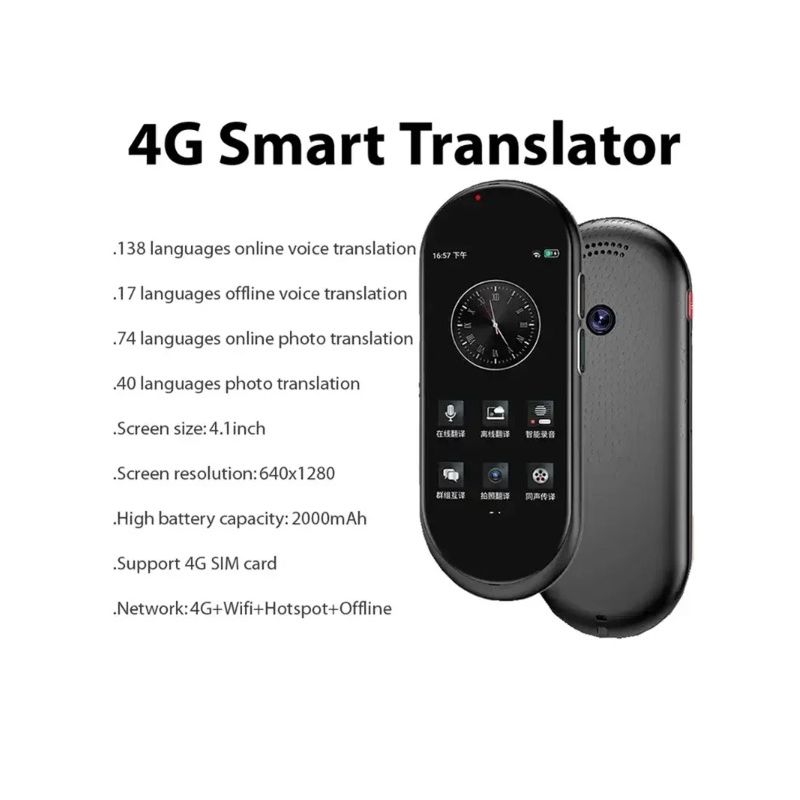 A10 Voice Translator med 4,1-tums HD-skärm och 4G SIM för sömlös global kommunikation och språk inlärning