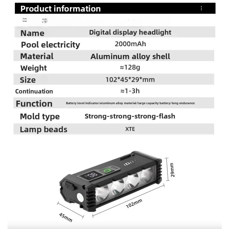ACRUNU LED Cykellampa USB-C Laddningsbar, Cykel Strålkastare 4000 Lumen, 4 Lägen, Cykelsäkerhet