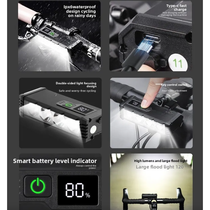 ACRUNU LED Cykellampa USB-C Laddningsbar, Cykel Strålkastare 4000 Lumen, 4 Lägen, Cykelsäkerhet