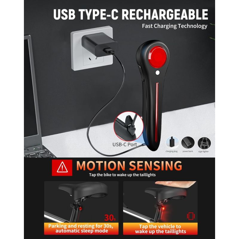 Smart USB-C Cykelbakljus: Super LED baklampa, vattentät & laddbar för säker cykling!