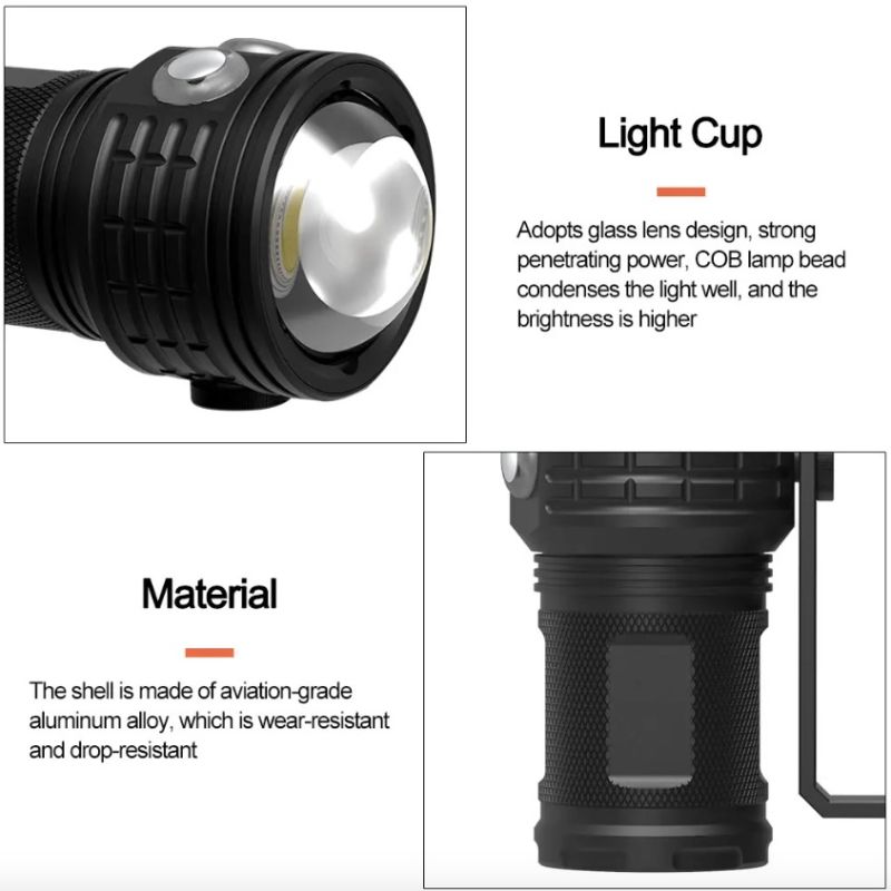 B12 LED-dykningsficklampa IPX8 aluminiumlegering slitstark undervattensljus perfekt för marin utforskning