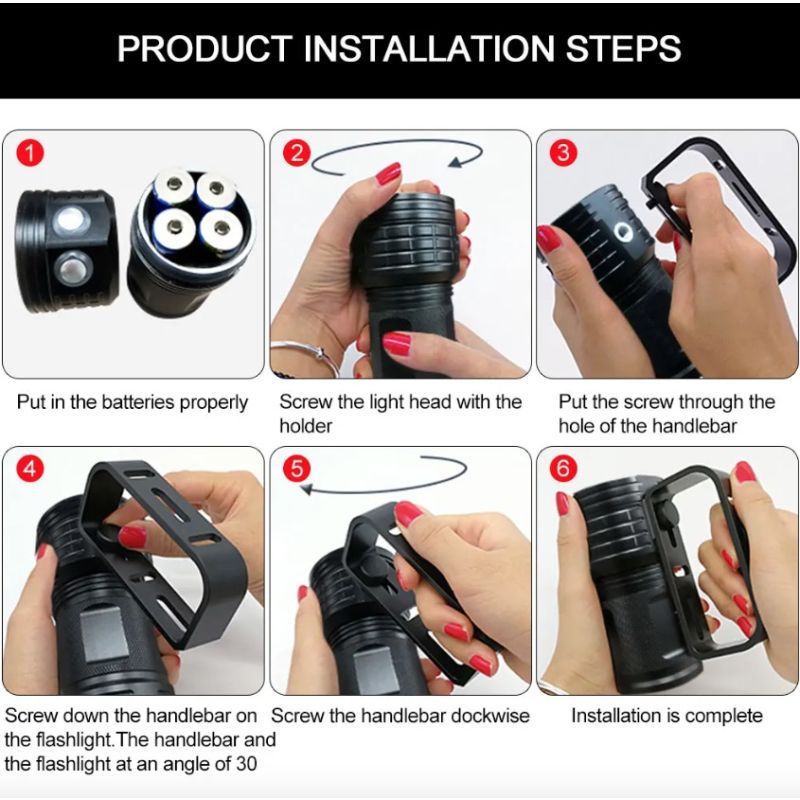B12 LED-dykningsficklampa IPX8 aluminiumlegering slitstark undervattensljus perfekt för marin utforskning