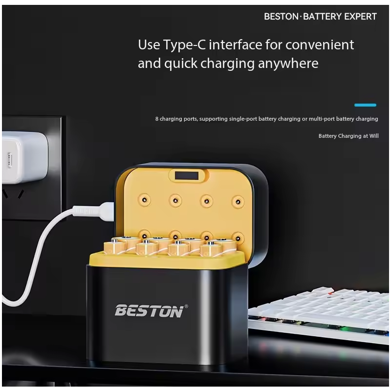 Beston Smart Batteriladdare Set 8 AA 1.5V Litiumbatterier 3600mWh – Snabbladdning, Överladdningsskydd