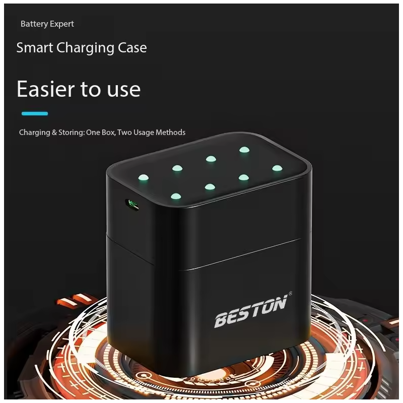 Beston Smart Batteriladdare Set 8 AA 1.5V Litiumbatterier 3600mWh – Snabbladdning, Överladdningsskydd