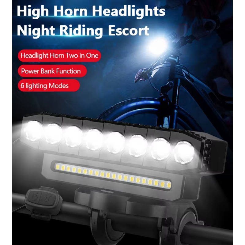 USB-uppladdningsbar cykellampa med kraftfullt 120dB cykelhorn säkerhetscykeltillbehör för synlighet och trygghet