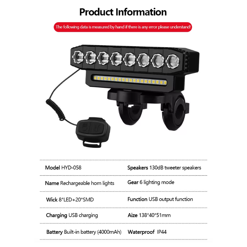 USB-uppladdningsbar cykellampa med kraftfullt 120dB cykelhorn säkerhetscykeltillbehör för synlighet och trygghet